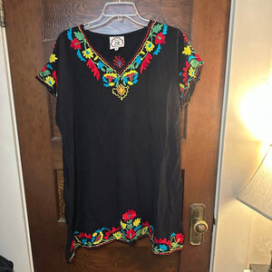 A & A Clothing Inc. XL Black Dress w/ Floral Embroidery